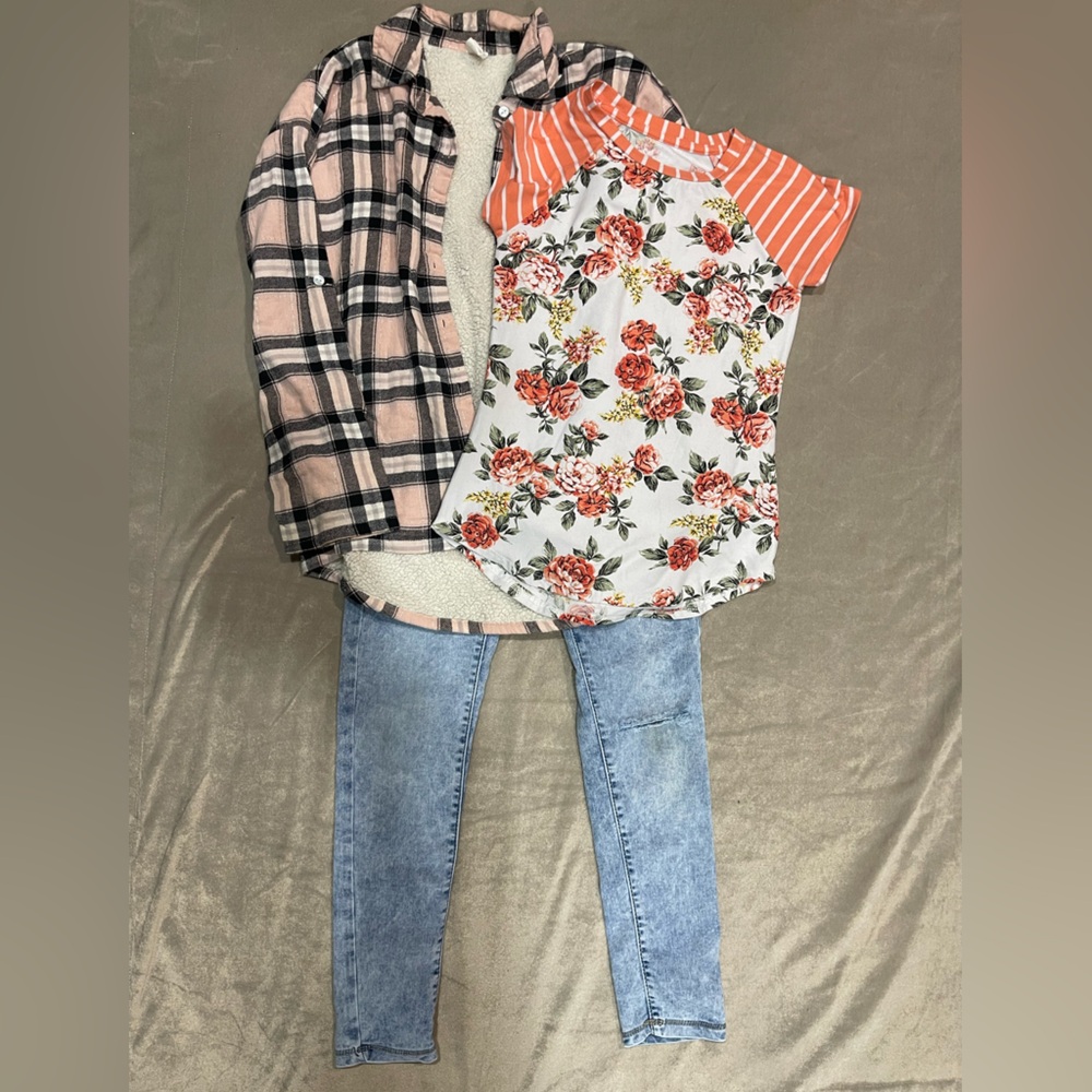 Derek Heart Pink Plaid and Floral Kids Matching Set